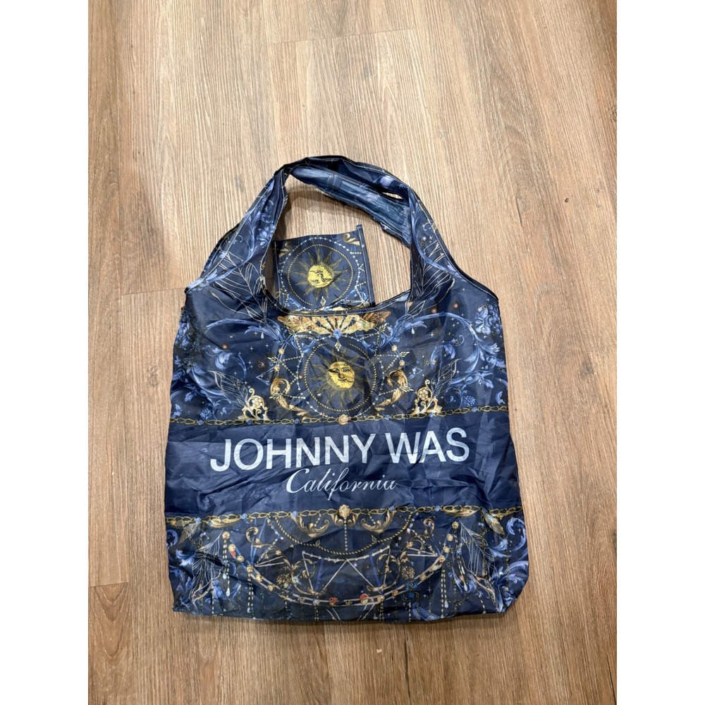 Johnny Was California Celestial Sun Moon Navy Blue Foldable Reusable Tote Bag